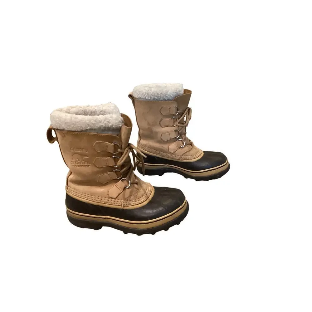 Sorel Mens Caribou Winter Boots US 6 EU 37 Fleece Trim Nubuck Rubber Snow Boots
